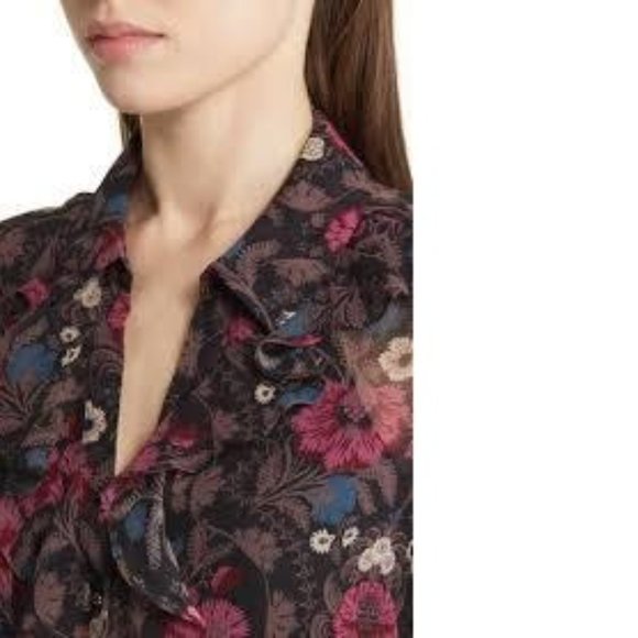 PAIGE Jodelle Floral Print Silk Blouse in Black, XSmall - Picture 5 of 16